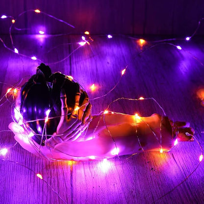Joomer Orange Purple Battery Halloween Fairy Lights, 2 Pack 16.4FT 50LED 2 Modes Twinkle String Lights for Indoor Outdoor Halloween Decorations