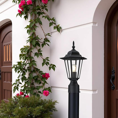 GRUENLICH Outdoor Post Light, Black Waterproof Lamp Post Lights Fxiture, Aluminum Pole Lantern for Outside Yard Pathway Garden, 1 Pack