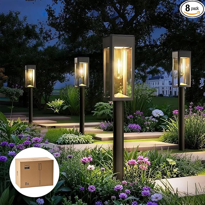 8-Pack Warm White Solar Path Lights, Outdoor Garden LED