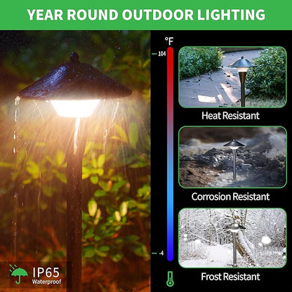 Outdoor Low Voltage Pathway Light - 5CCT Adjustable Walkway Lights LED, 12V Landscaping Pathlights, Mushroom Shape Driveway Lighting Waterproof IP65 ORB Aluminum for Sidewalk Lawn (10 Pack)