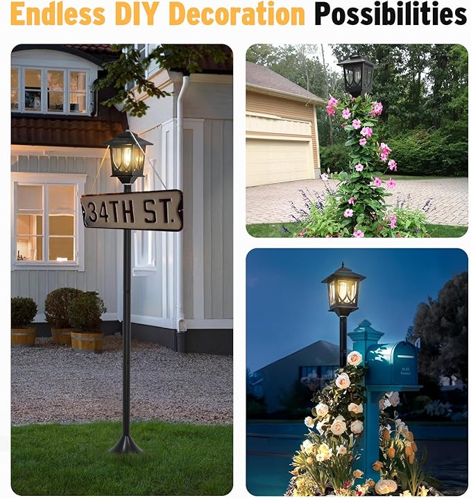 63" Solar Lamp Post Light 2 Pack, Solar Light Posts for Outside Waterproof, Outdoor Lamps for Patio, Backyard, Front Porch Decor, Warm White, Replaceable Bulb
