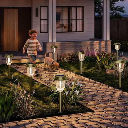 XMCOSY+ Solar Pathway Lights Outdoor - 4 Pack Auto On/Off 10-40 LM Dimmable Waterproof Outdoor Solar Lights for Yard Pathway Garden Driveway Walkway (Bronze)