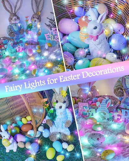 4 Pack 60LED Easter Fairy Lights Battery Operated with Timer, 20FT Waterproof Pastel Twinkle String Lights for Indoor Outdoor, Spring Easter Decorations for Bedroom, Birthday, Home, Party (Multicolor)