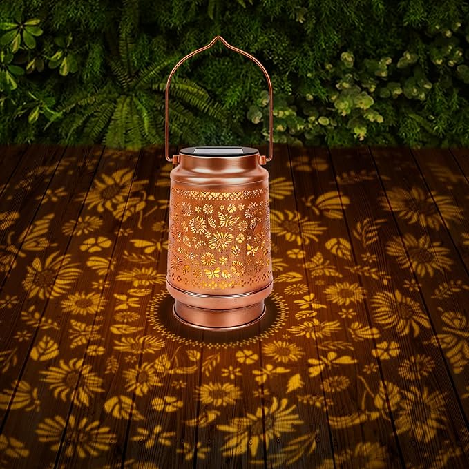 Sunflower Solar Lanterns Outdoor Waterproof - Wxiben Metal Led Hanging Solar Lights, Sunflower Butterfly Decor for Yard Patio Lawn Garden, Birthday Christmas Mother's Day Gifts for Women Mum Grandma
