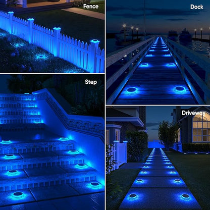 YiLaie Blue Solar Deck Lights for Outside 6 Pack, Dock Lights Solar Powered Waterproof Driveway Warning for Driveway Pathway Boat Dock Post Yard.