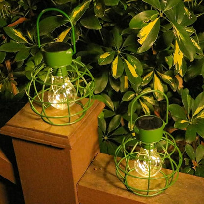 2 Pack Solar Lanterns Outdoor Hanging Lights, Metal Solar Lantern Outdoor Waterproof Auto On/Off Solar Light for Patio Backyard Pathway Porch, Green