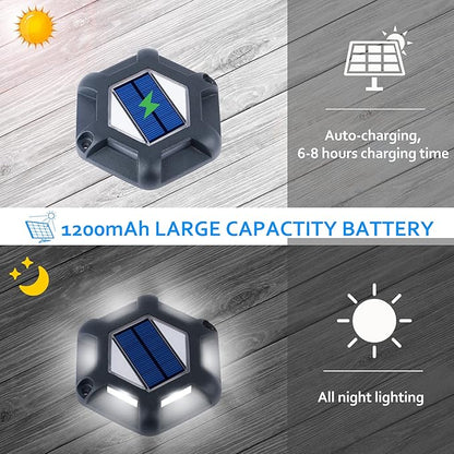 Solar Dock Lights Driveway Deck Lights - 8 Packs Waterproof 1200mAh Outdoor LED Aluminum Dock Lighting Warning Step Light for Driveway Sidewalk Garden Pathway Yard (White)
