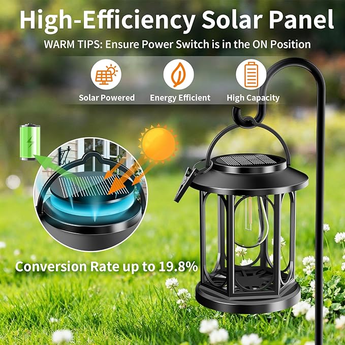 Solar Lanterns Outdoor Waterproof: Hanging Solar Lights with Handle & Clip for Outside Patio ,Porch ,Garden, Tabletop Decor - Bright LED Warm White Solar Powered Lighting，2 Pack