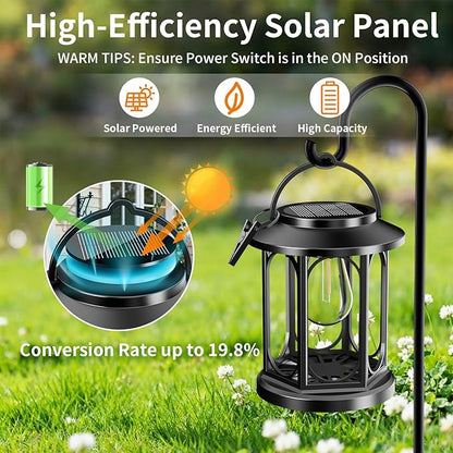 Solar Lanterns Outdoor Waterproof: Hanging Solar Lights with Handle & Clip for Outside Patio ,Porch ,Garden, Tabletop Decor - Bright LED Warm White Solar Powered Lighting，2 Pack