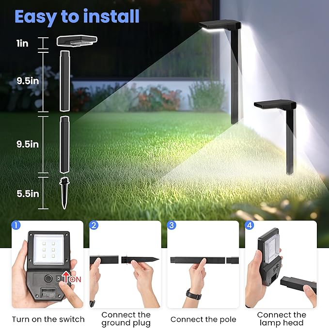 6-Pack Warm White Solar Path Lights, Outdoor Yard LED