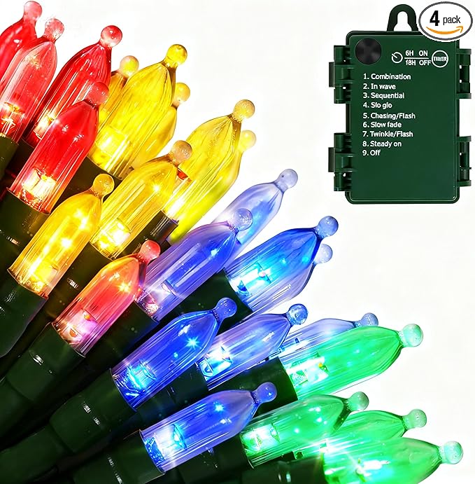 4-Pack Christmas String Lights, 18ft 50 LED Waterproof Twinkle Lights
