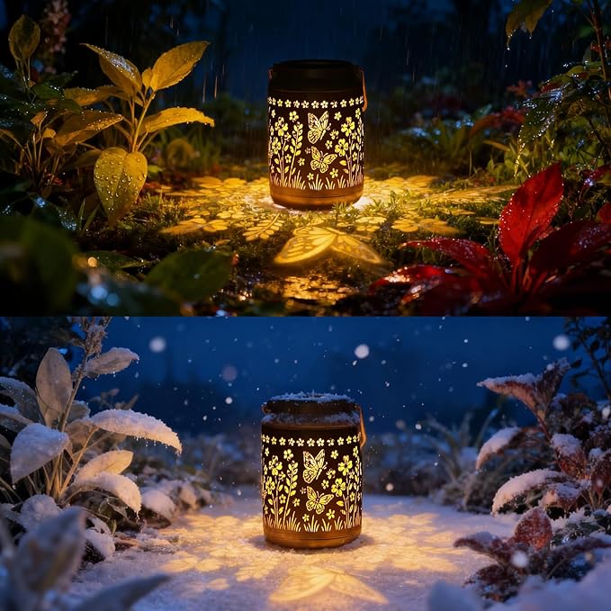 Lyeasw Garden Decor Butterfly Solar Lanterns Waterproof, Christmas Garden Gifts for Women Mom Grandma, Hanging Solar Lights for Outside, Metal Outdoor Decorations for Patio, Yard, Pathway(Bronze)