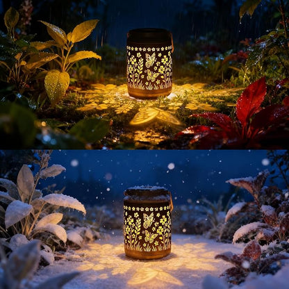 Lyeasw Garden Decor Butterfly Solar Lanterns Waterproof, Christmas Garden Gifts for Women Mom Grandma, Hanging Solar Lights for Outside, Metal Outdoor Decorations for Patio, Yard, Pathway(Bronze)