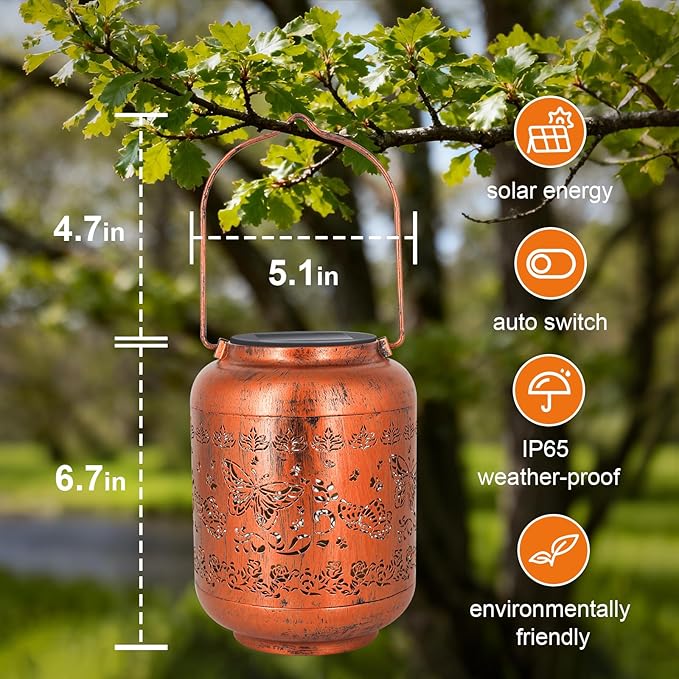 Gifts for Women Butterfly Solar Lanterns Outdoor Waterproof Metal Hanging Solar Lights for Yard Garden Decor Ornament Butterfly Birthday Mothers Day Gardening Gifts for Mom Grandma