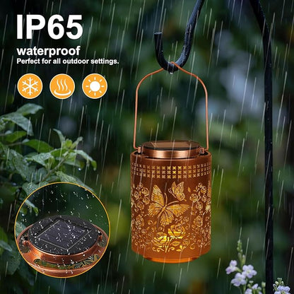 Solar Lanterns Outdoor Waterproof Butterfly Garden Decor Gifts for Women Mom Grandma, Hanging Solar Lights Metal Garden Decoration Outside for Yard, Patio, Backyard, Porch for Gift Card Box Packaging