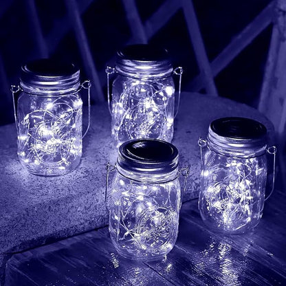 VOOKRY Solar Mason Jar Lights - 10 Pack 30 Led Solar Mason Jar Lids Outdoor Fairy Lights with 10 Hangers Waterproof for Jars DIY Party Patio Garden Table Wedding Decoration Cool White(No Jars)