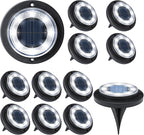 12-Pack Cool White In-Ground Solar Lights, Flat LED Driveway