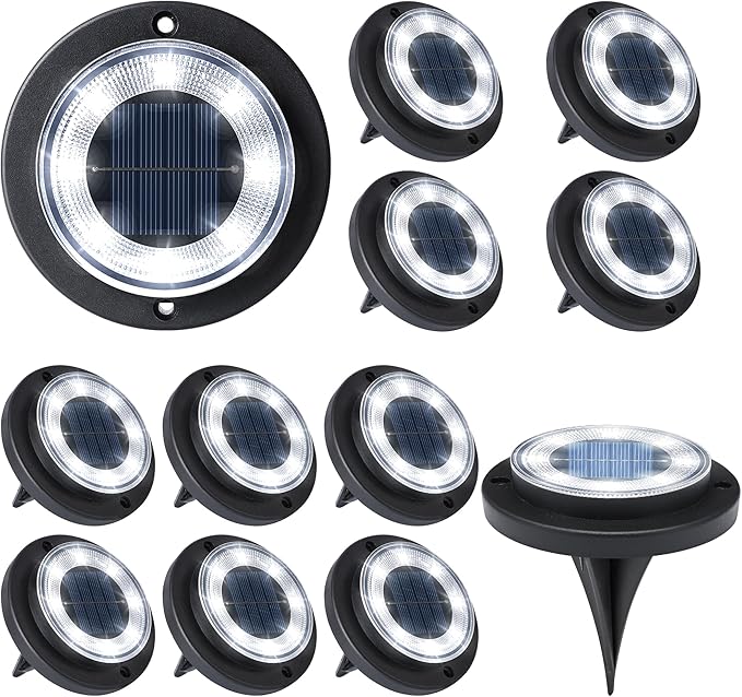 12-Pack Cool White In-Ground Solar Lights, Flat LED Driveway