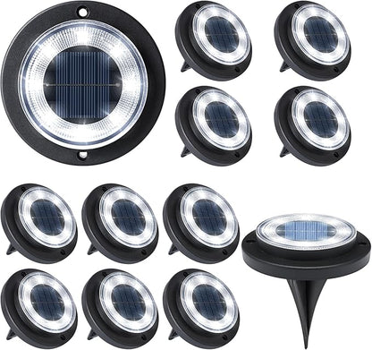 Flacchi Solar Lights Outdoor - Solar Powered Ground Lights Outdoor Solar Disk Light Waterproof Landscape Light for Patio Yard Pathway Walkway Driveway (Cool White, 12 Pack)