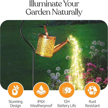 Solar Watering Can, Outdoor Solar Garden Lights,Garden Decor, Hanging Lantern Waterproof,Metal Solar Waterfall Lights for Yard Patio