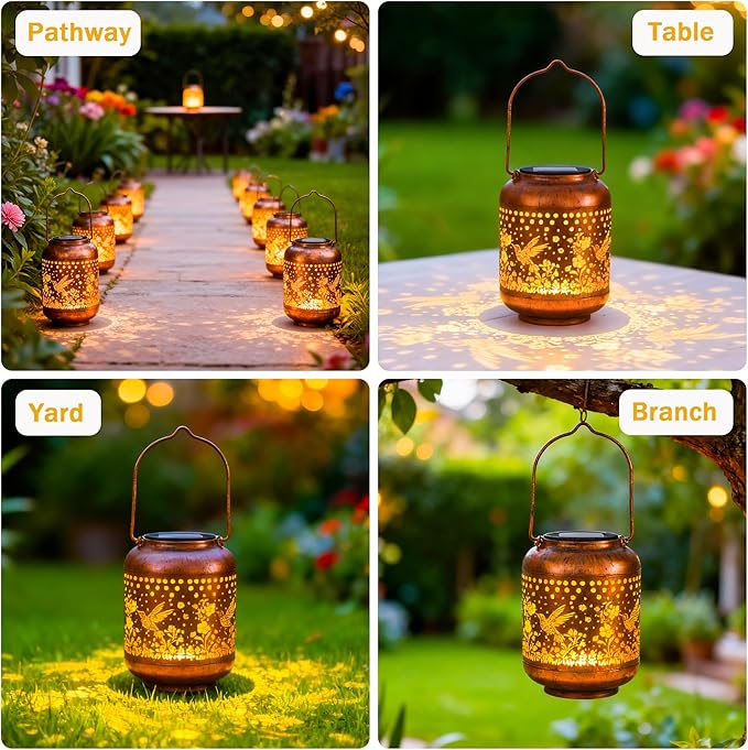 Gifts for Women Mom Grandma, Hummingbird Solar Lanterns Outdoor Waterproof, Hanging Solar Lights for Porch Patio Yard Garden Decor