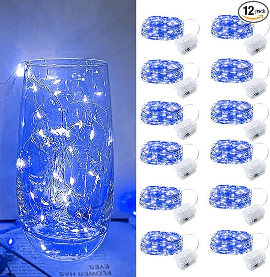 12-Pack 20 LED Christmas Twinkle Lights, 7ft Waterproof for Yard