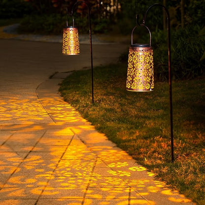 Solar Lanterns Outdoor Hanging, 2 Pack - Metal Waterproof Solar Lights Outdoor Decorations for Patio Table Lamps, Durable, Beautiful Lighting for Garden Lawn, Pathway, Tree, Wall, and Tabletop