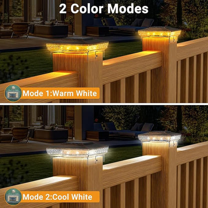 btfarm 4x4 Solar Post Cap Lights Outdoor, 2 Modes 16 LED Deck Fence Post Lights, 1 Pack Waterproof Solar Powered Lighting Outside Fit 4x4 3.5x3.5 Wooden/Vinyl for Porch Patio Garden, Copper