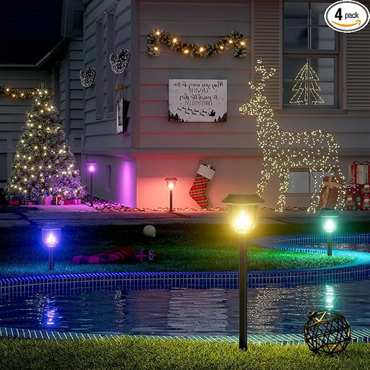 AOSEA 4 Pack Christmas Solar Pathway Lights Outdoor Waterproof - RGB Flash Mode Only Solar Lights for Outside, IP65 Rated, 12H Bright Landscape Lighting, Durable Plastic - Perfect for Garden & Walkway