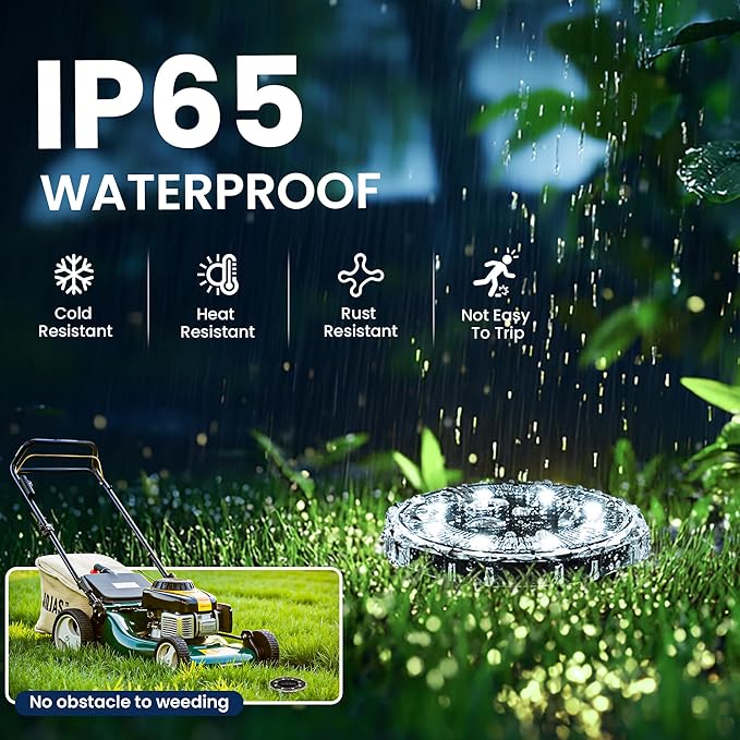 Solar Flat Disk Lights 20-Pack, Waterproof Walkway