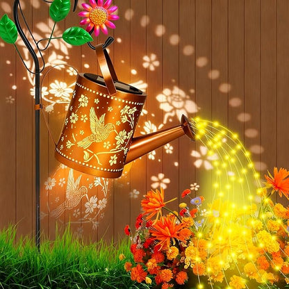 Hummingbird Outdoor Hanging Solar Lantern Waterproof Metal Openwork Hummingbird Watering Can Landscape Lights with Shepherd Hook for Porch Lawn Driveway Backyard Pathway Gifts for Women Mom Grandma