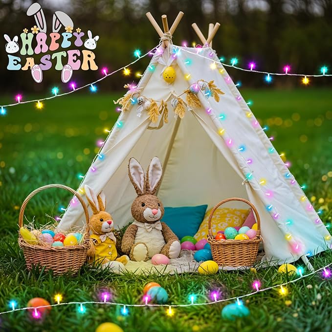 Pastel Easter Lights String Battery Operated Total 100LED 33ft for Easter Decorations for Home Outdoor Indoor Waterproof with Timer for Party Decorations, Multicolor