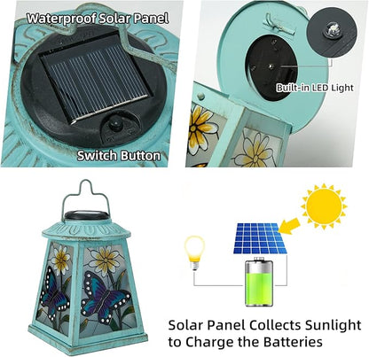 Butterfly Solar Lantern with Shepherd Hook, Outdoor Hanging Metal LED Garden Light Waterproof for Patio Yard Pathway, Butterfly Lantern Decor and Christmas Holiday Gift for Mom Grandma Women
