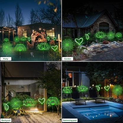 Solar Garden Lights Outdoor Waterproof, 4 Pack Total 480 LED Solar Firework Lights Decorative with 8 Lighting Modes Outside for Yard Pathway Flowerbed Decor, Green