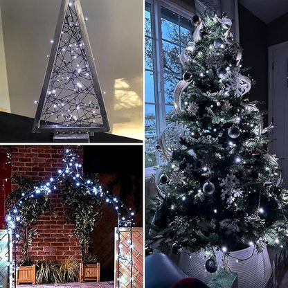 QITONG 2 Pack White Battery Operated String Lights, Each 33ft 100 LED Christmas Lights Outdoor with Remote, Green Wire Twinkle Lights Indoor