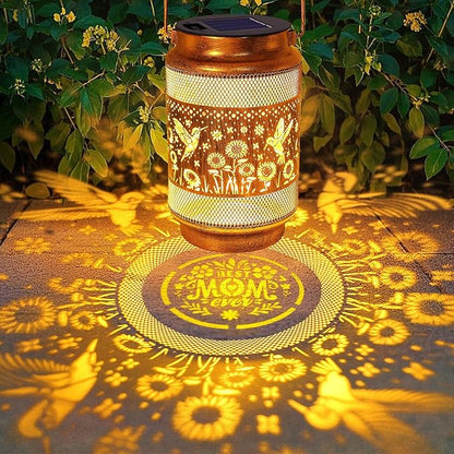 Gifts for Mom, Mothers Day Gift Solar Lanterns Outdoor, Mother Birthday Gift from Daughter Son, Metal Solar Hanging Hummingbird Lights with Shepherd Hook for Outside Garden Yard Patio Pathway