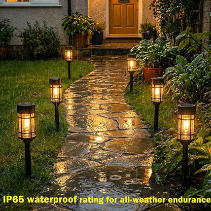 Solar Lights Outdoor Waterproof, 8 Pack 21" Solar Pathway Lights with Metal & Glass, Auto On/Off Garden Lights for Yard, Landscape, Driveway Walkway