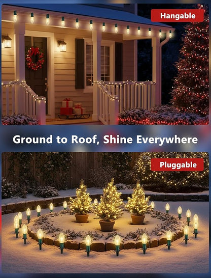 Christmas Pathway Lights Outdoor,38FT 25 Pcs Warm White Extendable Waterproof Walkway Lights with C9 Clear Bulbs and Stakes for Outdoor Yard Porch Driveway Backyard Christmas Decorations