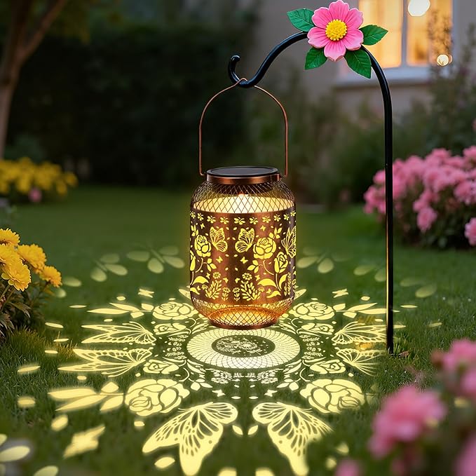 Vaukki Solar Lantern Outdoor Waterproof, Butterfly Garden Decor Birthday Gifts for Women Friendship Mom Grandma Sister, Metal Hanging Solar Lights for Outside, Patio, Yard, Backyard, Porch, Pathway