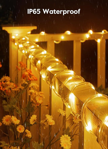 Brightown Solar String Lights Outdoor 2 Pack 72 Feet 200 LED Waterproof Solar Powered String Lights with 8 Lighting Modes, Waterproof Solar Rope Lights for Outside Christmas Party, Warm White