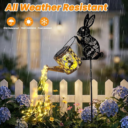 LOVERUIS Garden Statues Bunny with Solar Watering Can Lights, Cute Outdoor Bunny Figurines Easter Garden Decor for Patio Yard Lawn Ornaments, Unique Gift for Women Mom Grandma