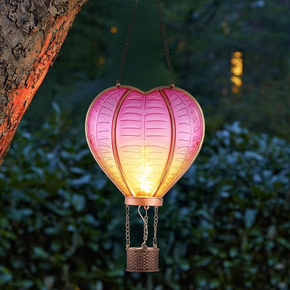 TERESA'S COLLECTIONS Valentine's Day Hot Air Balloon Solar Lantern Party Decorations, Outdoor Decor for Garden Flickering Flame Hanging Solar Lights Heart-Shaped Lantern for Anniversary Wedding Decor