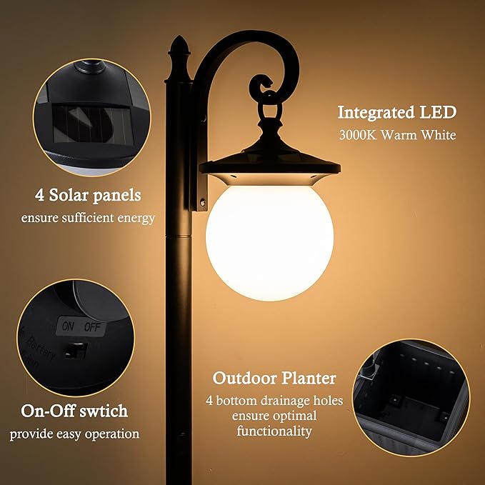 Black Solar Lamp Post Light, Outdoor Post Lighting