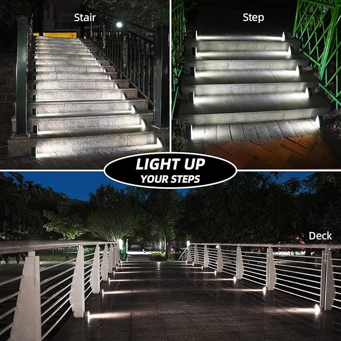 NIORSUN Solar Step Lights,6 Pack Cool White Solar Stair Lights Outdoor Waterproof IP67 Auto On Off,Solar Lights for Steps,Stair,Patio,Yard,Porch,Front Door,Sidewalk,Deck Decor