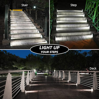NIORSUN Solar Step Lights,8 Pack Cool White Solar Stair Lights Outdoor Waterproof IP67 Auto On Off,Solar Lights for Steps,Stair,Patio,Yard,Porch,Front Door,Sidewalk,Deck Decor