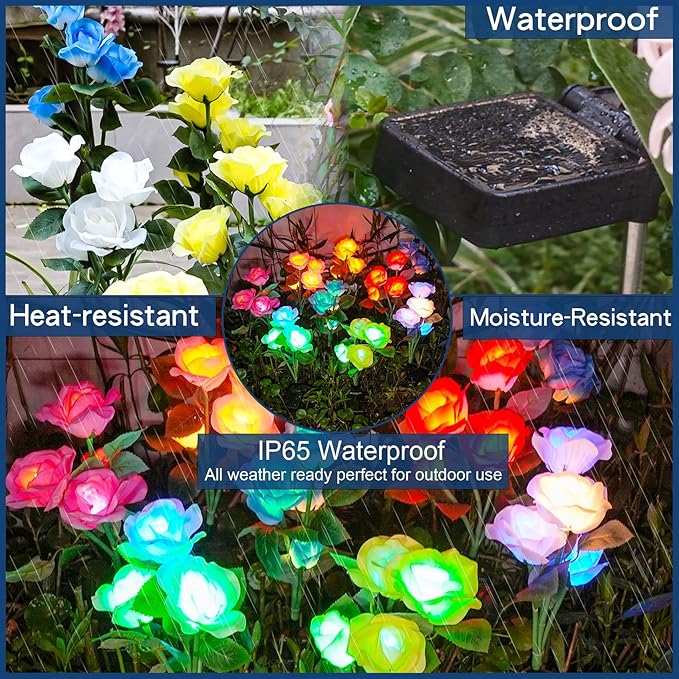 TONULAX Solar Garden Lights - Upgraded Outdoor Light, 7-Color Changing Rose Lights for Yard,Garden Decoration, Enlarged Solar Panel, More Realistic Rose Flower (2 Packs)