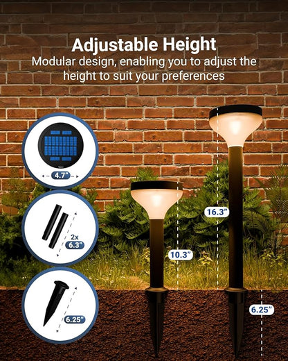Sunco 6 Pack Round Solar Pathway Lights Outdoor, Super Bright 120 LM, 2CCT 2700K/4000K, Dimmable Path Lights for Garden, Backyard, Walkway, Driveway