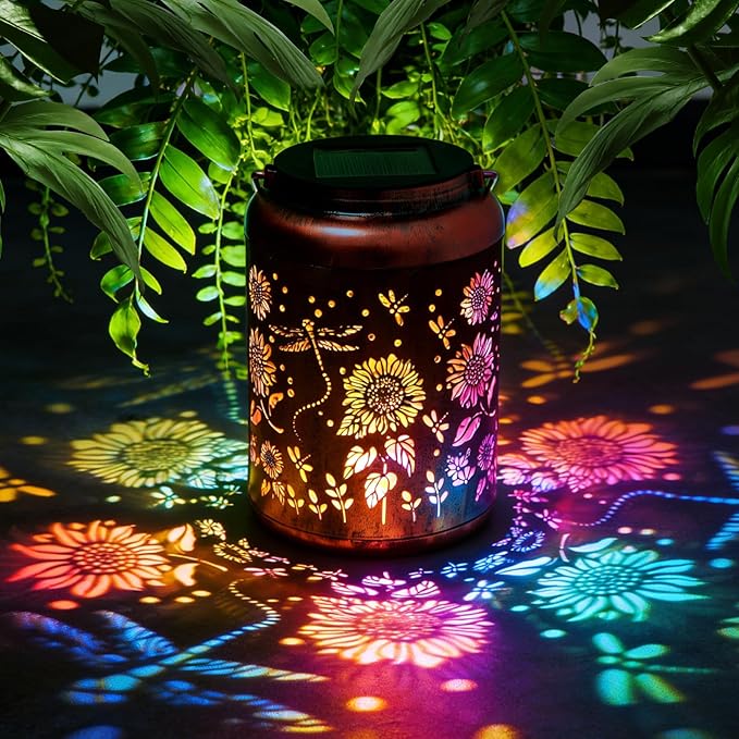 Solar Lanterns Outdoor Waterproof Dragonfly Garden Decor, Birthday Gifts for Women Mom Grandma Seniors, Metal Hanging Lanterns Decorative Colorful LED Lights for Lawn, Yard, Patio, Backyard, Porch