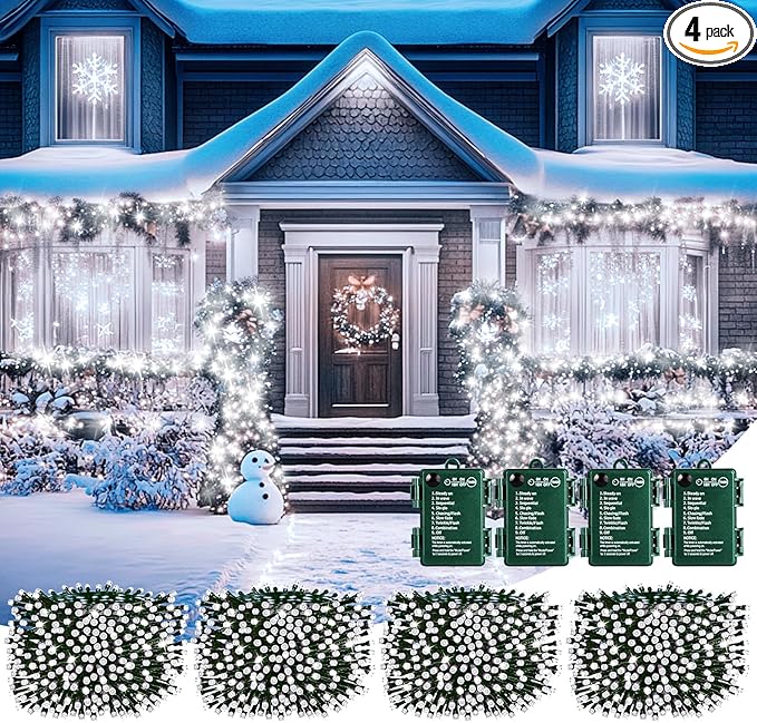 Christmas Fairy Lights 4-Pack, 132ft 400 LED Battery Twinkle Lights