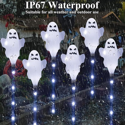 6 Pack Solar Halloween Ghosts Outdoor Decorations, Solar Halloween Lights Outdoor Waterproof, Pathway Lights for Outside Garden Patio Yard Lawn Party Walkway Grave Ghost Decor